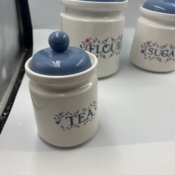 Vintage Jay Imports Corelle Prinston Kitchen Canister White Blue Floral SET 4 - Picture 13 of 14